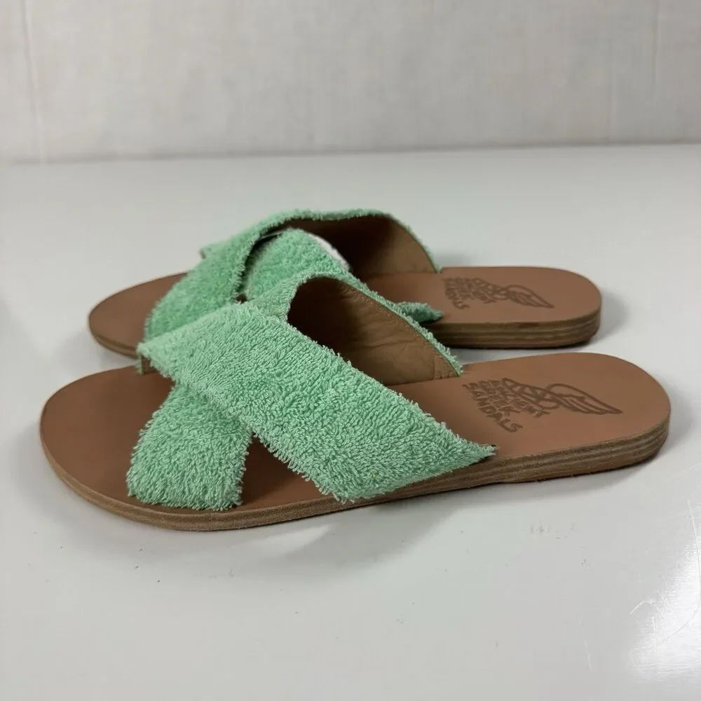 Ancient Greek Thais Terry Slide Sherpa Sandals Womens 41 US 10.5-11 Aqua Green